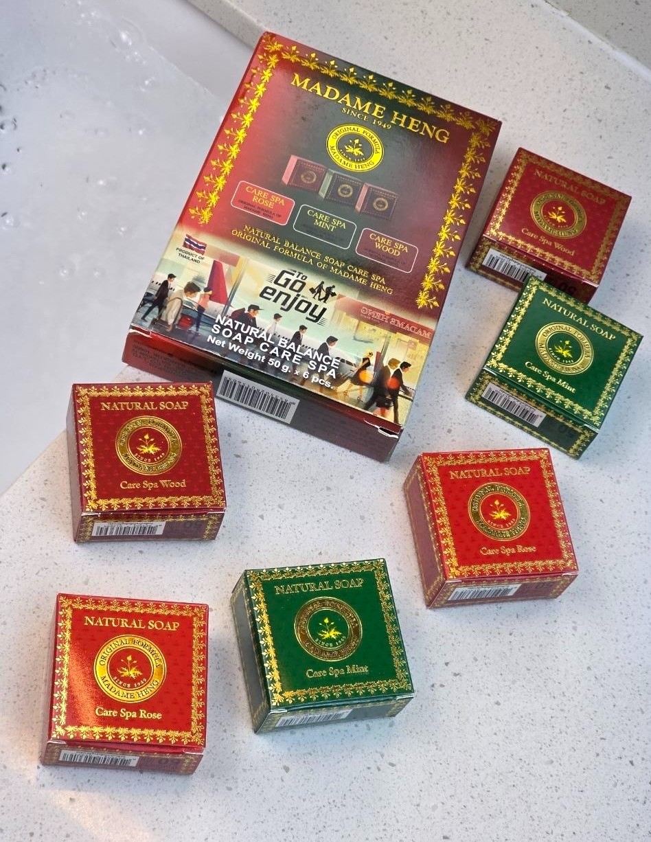 Madame Heng Natural Balance Soap Gift Set 6 Bars 50g Rose Mint Wood Thailand