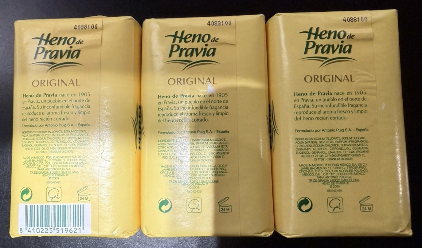 Heno de Pravia Original Jabon Natural Bath Bar Soap, 4oz. (115g) (Pack of 3)