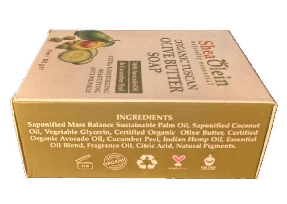 Shea Olein Organic Tuscan Olive Butter Soap & Avocado Oil & Cucumber Peel 6bars