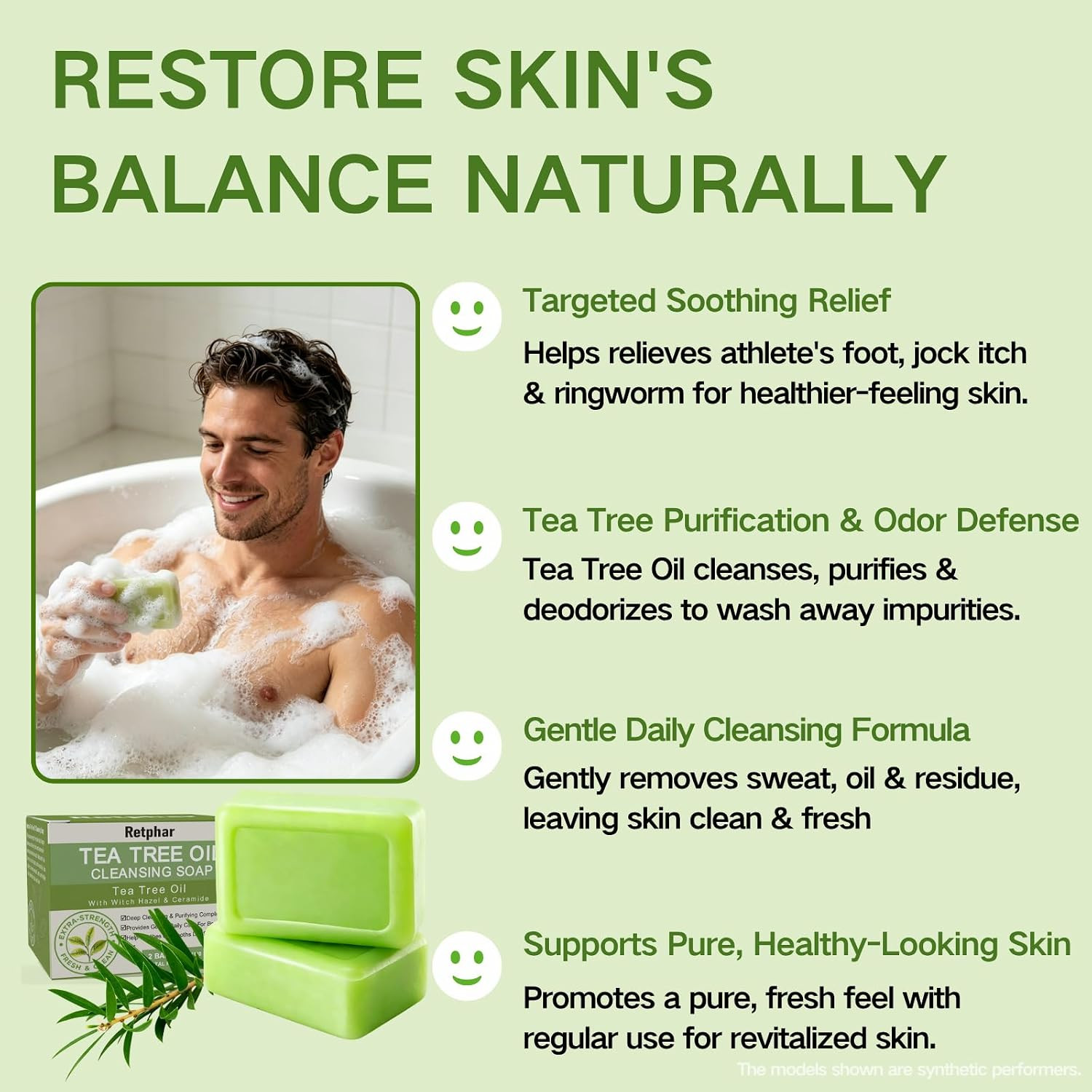 Antifungal Tea Tree Oil Soap Bar, 4.2 Oz Each 2 Pack | Green Herbal Cleansing, F