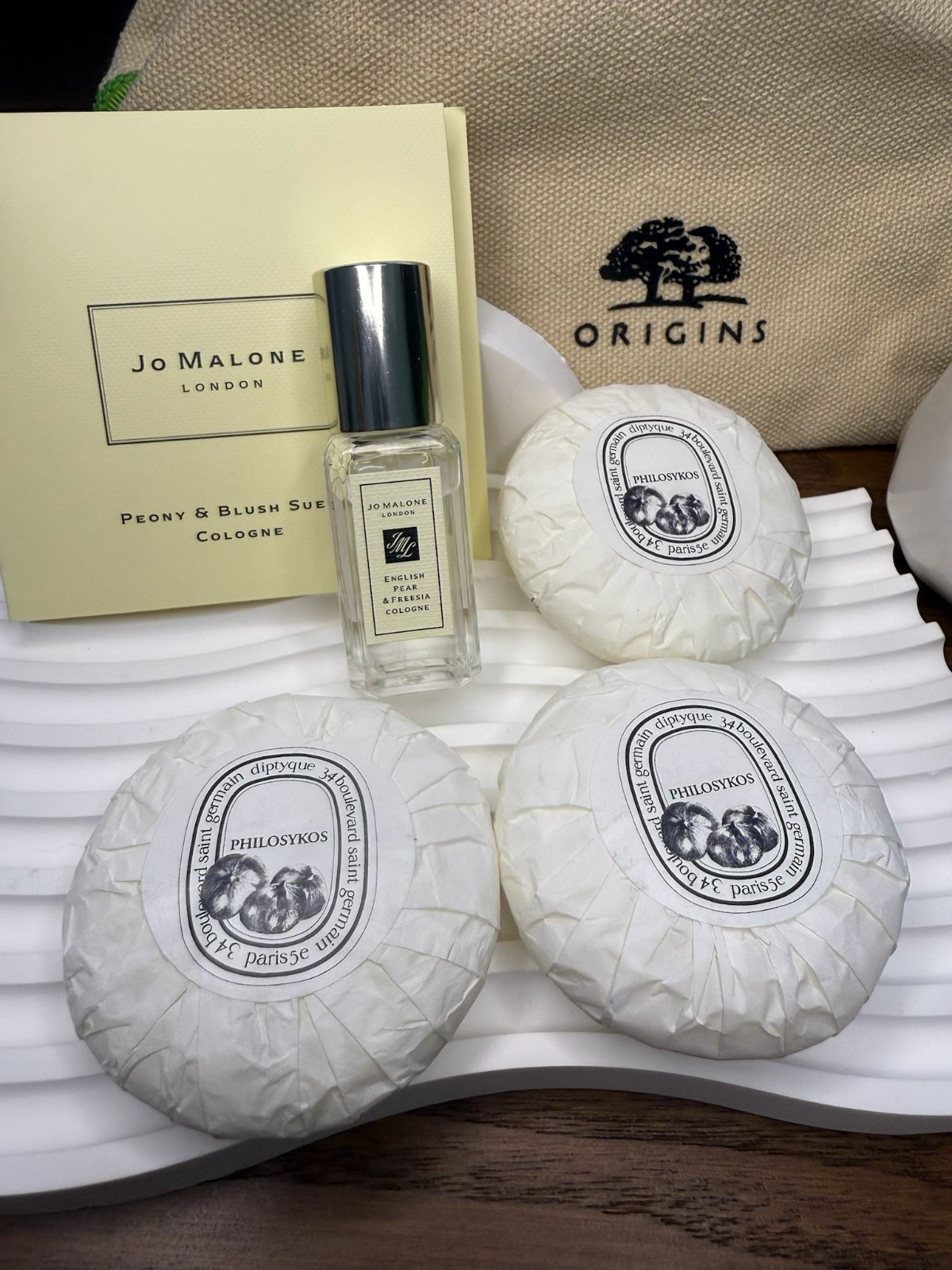 New 3 Diptyque Philosykos Round Soap Bar 45g/1.6oz each free Jo Malone Gifts