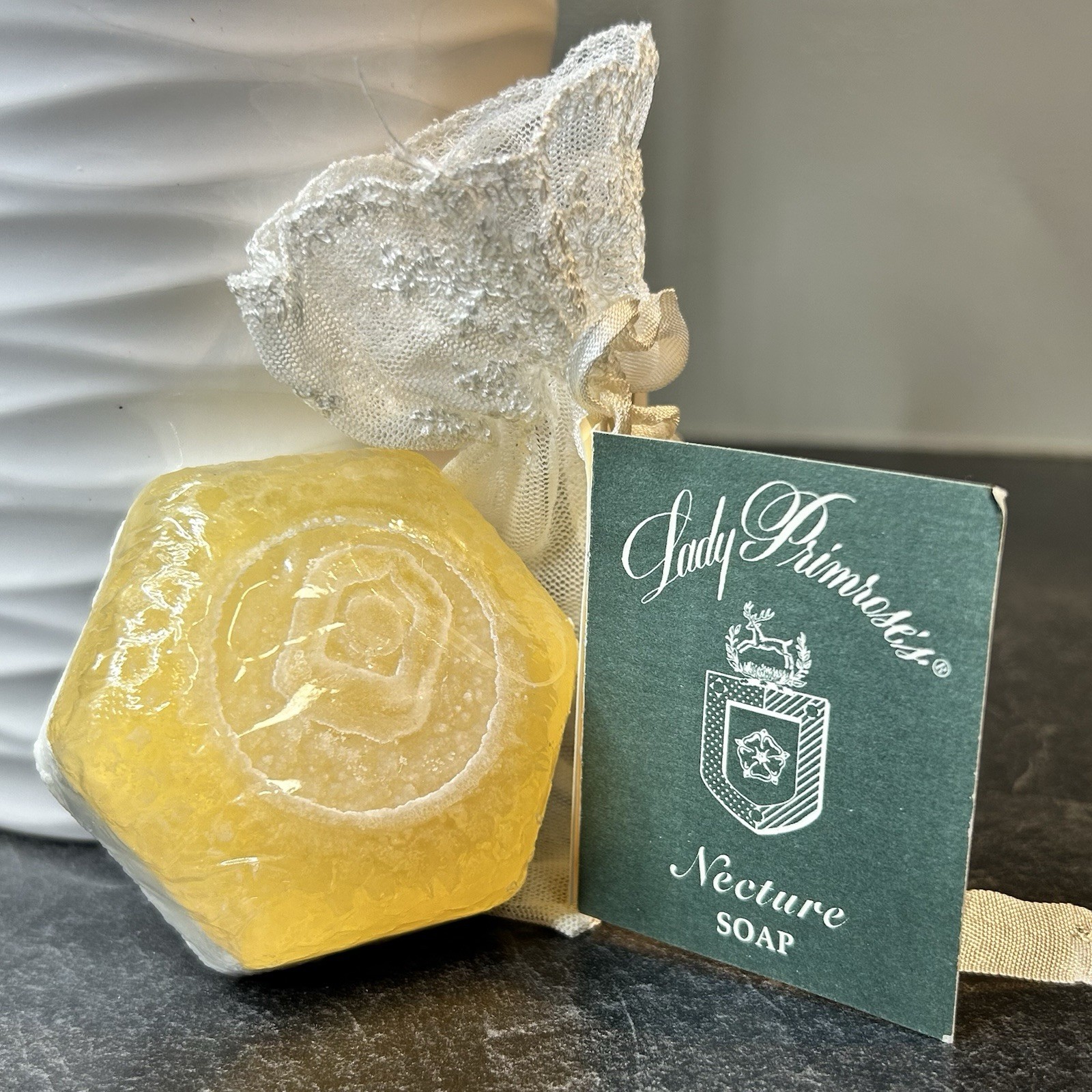 Lady Primrose Necture Dual Pour Cream & Glycerin 3 oz Soap W Lace Exfoliant Sac