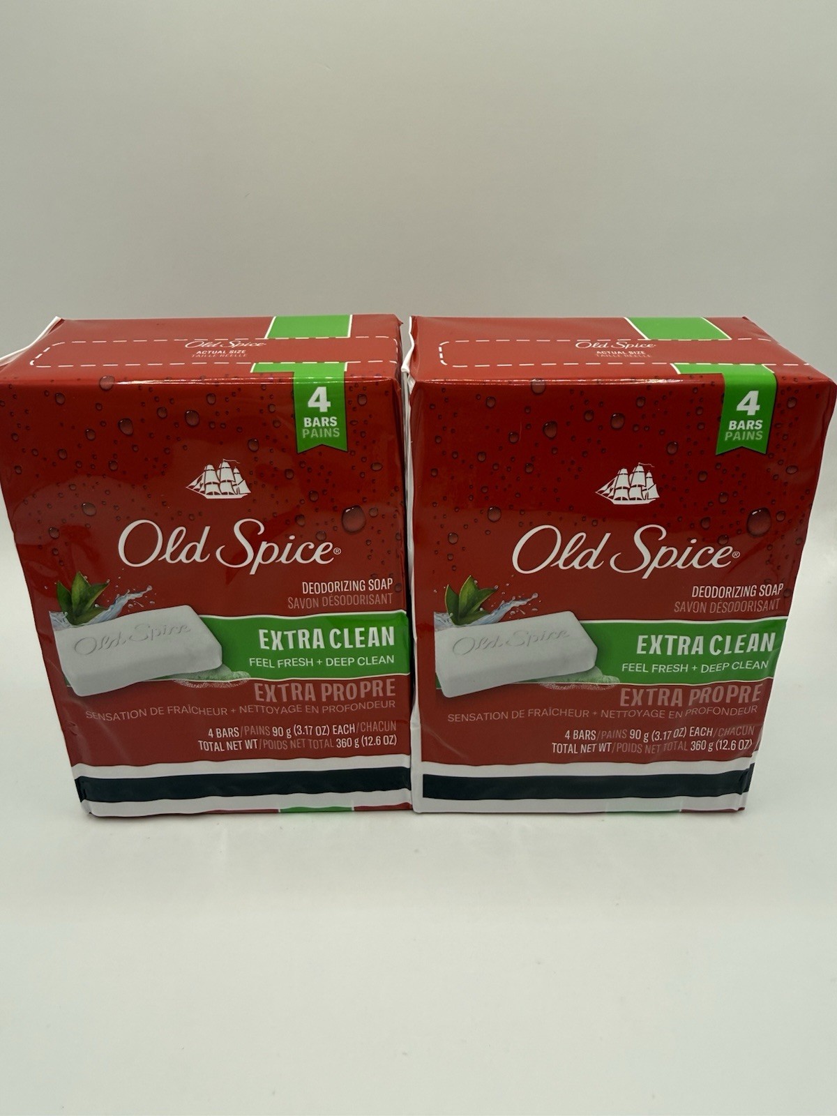 Old Spice Extra Clean Deodorizing Bar Soap 8 Bars Total (Two 4-Packs) 12.6 oz Ea