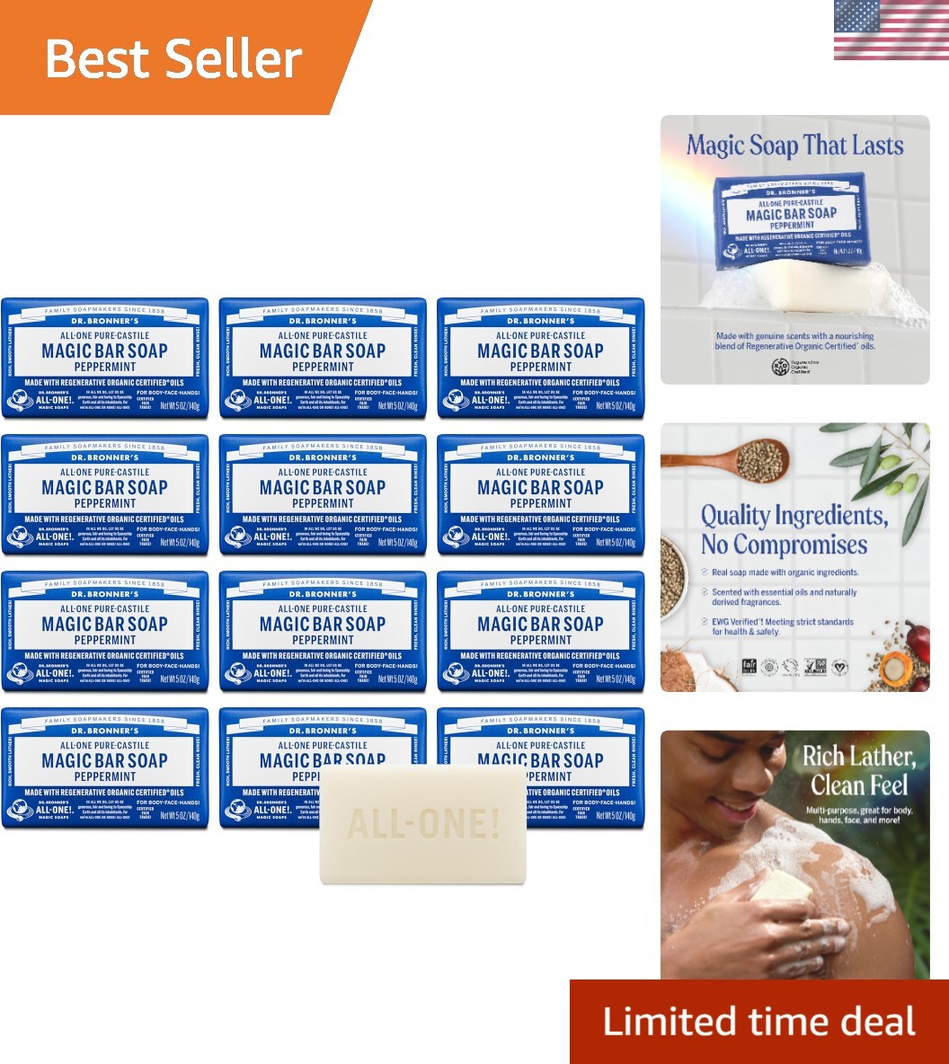 Refresh Your Skin: 12-Pack Peppermint Pure-Castile Bar Soap, & Smoothening