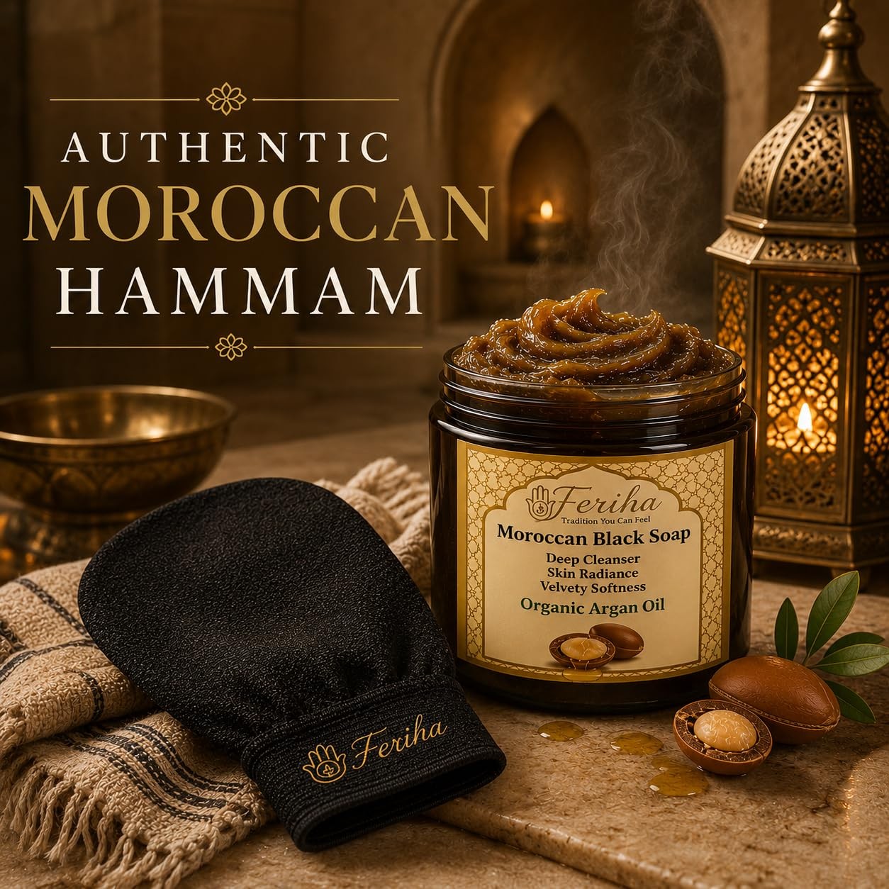 Organic Moroccan Black Soap (Argan Oil) – Made in Morocco – 7 oz