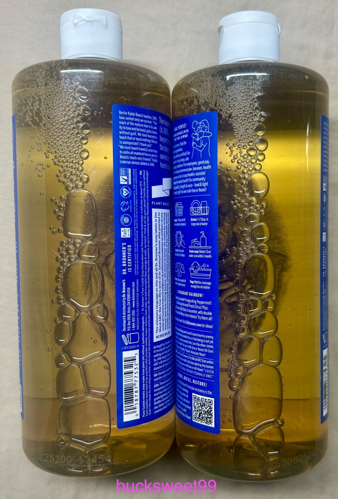 Dr. Bronner’s Pure Castile MAGIC Liquid Soap PEPPERMINT -32 oz each – 2 Bottles