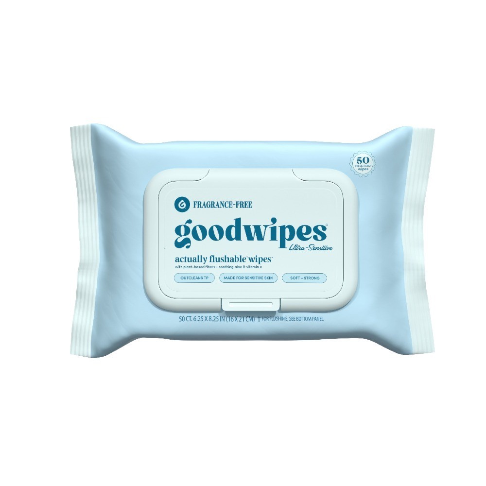 Flushable Butt Wipes, Fragrance-Free, 3 Pack, 150 Total XL Wipes