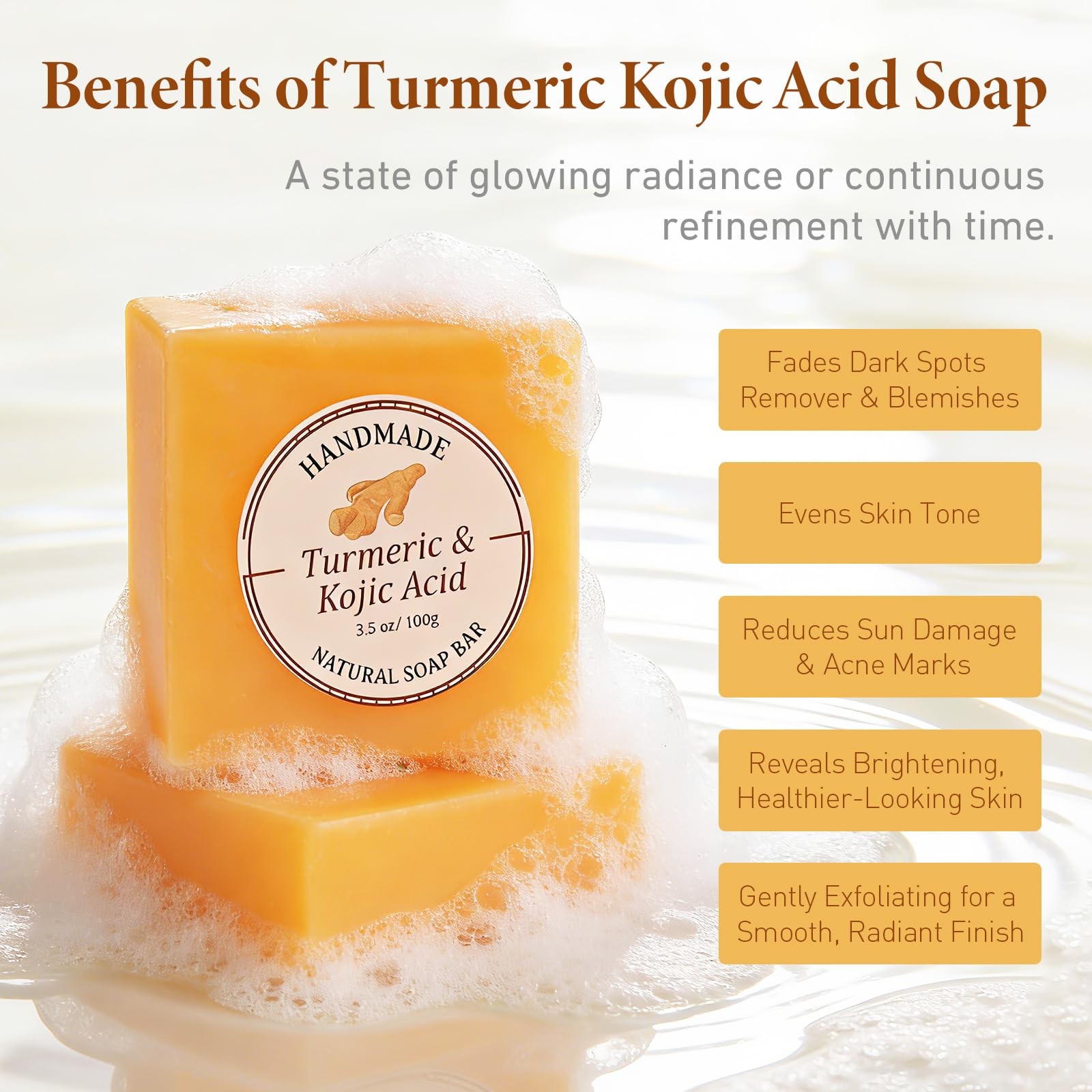 Kojic Acid Turmeric Soap Bar with Foaming Net, 2 Bars Dark Spot Soap for Face…