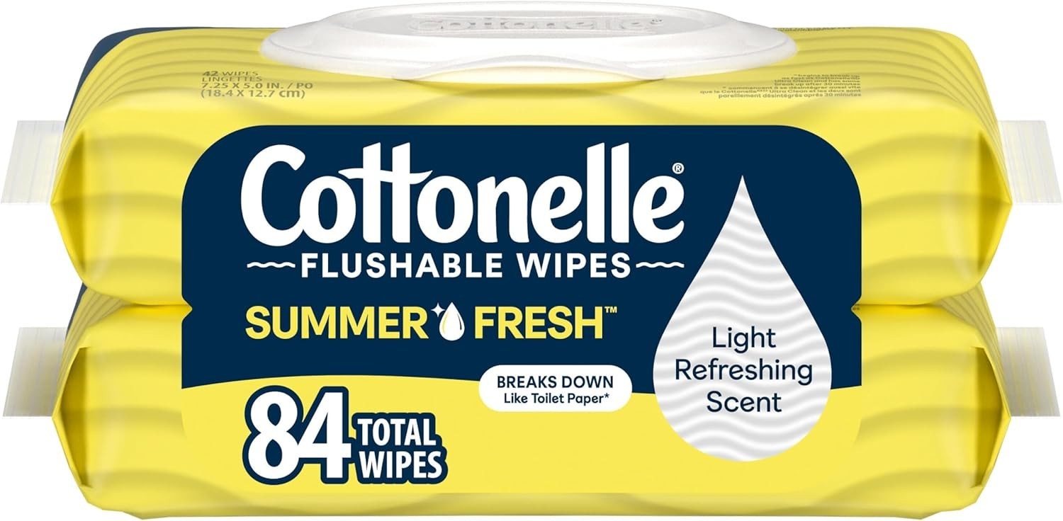 Summer Fresh Scented Flushable Wipes, 2 Flip-Top Packs, 42 Wet Wipes per Pack