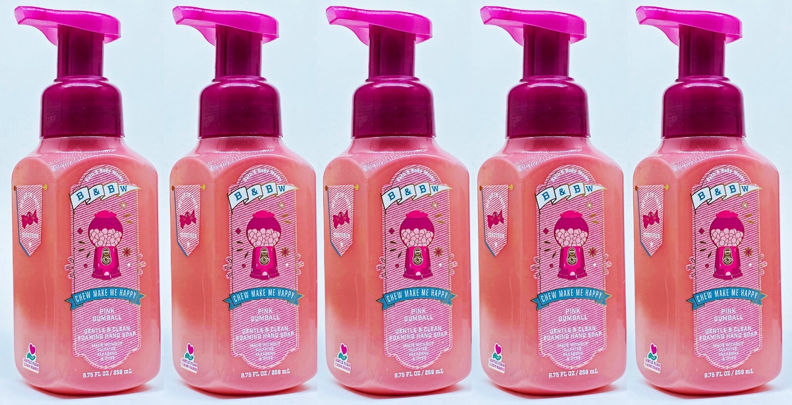5 Bath Body Works PINK GUMBALL BUBBLEGUM Gentle Clean Foaming Hand Soap 8.75 oz