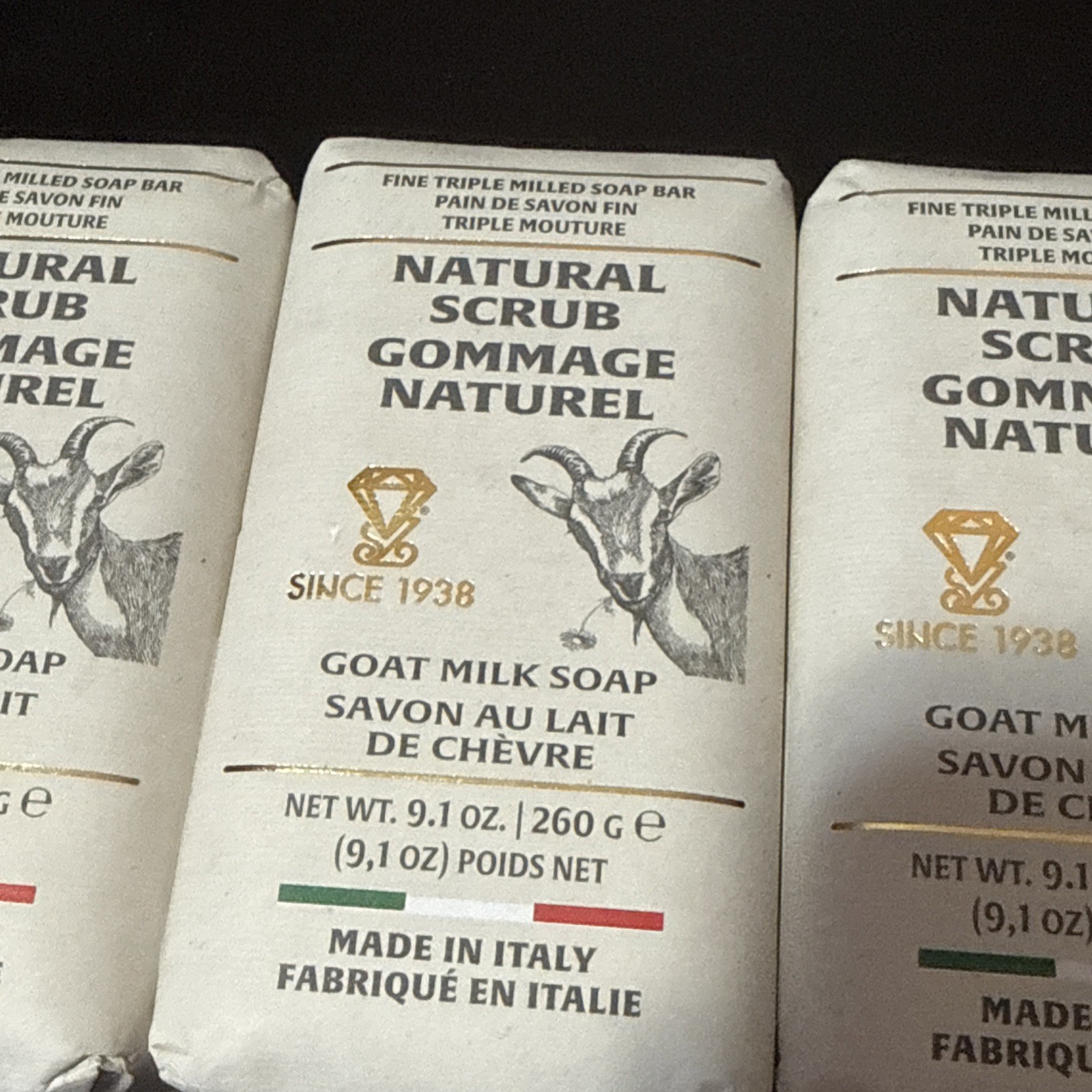 3 Pcs ZENI GOAT MILK Natural Scrubs SOAP BAR 9.1 Oz EACH MADE IN ITALY