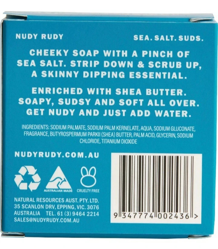 💙 NUDY RUDY 💙 4.2 Oz. Bar ●SEA. SALT. SUDS● Sea Salt Extract/Shea Butter Soap.