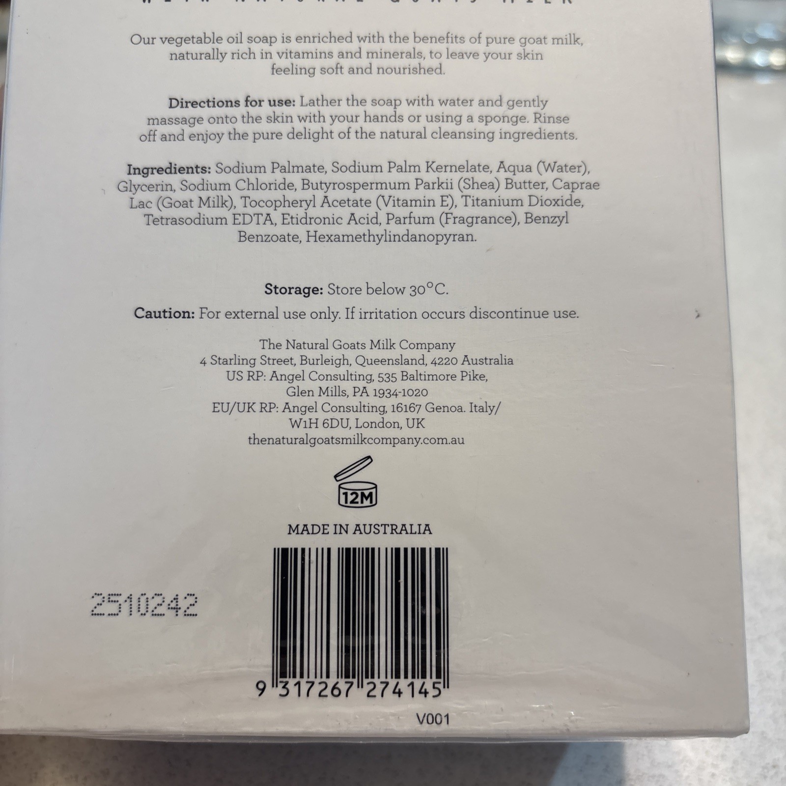 NIB The Natural Goats Milk Company 8 Soap Bars Set Made in Australia 7oz Each