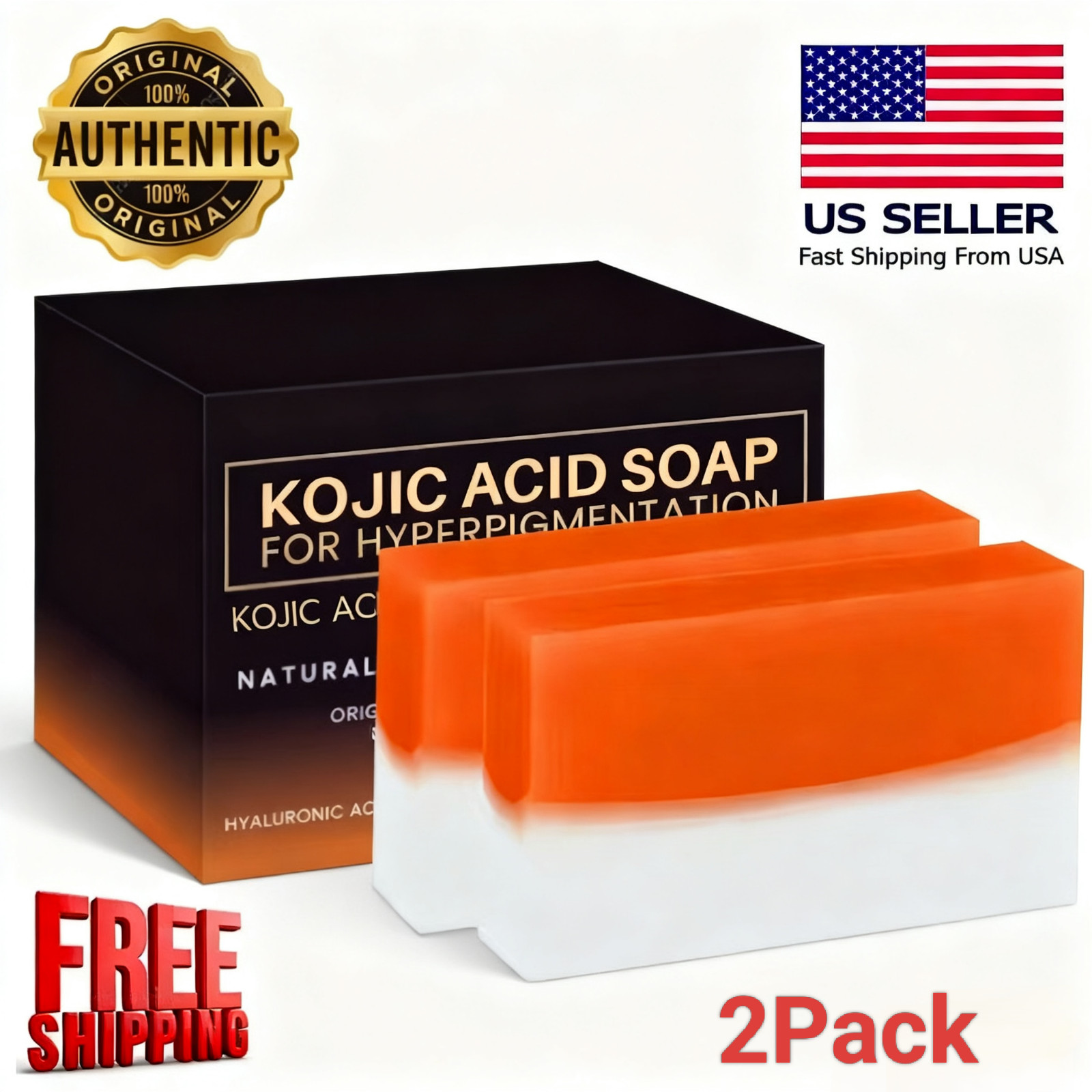 2 PCS Kojic Acid Soap Facial And Full-Body Cleansing Whitening 100g/3.5OZ USA
