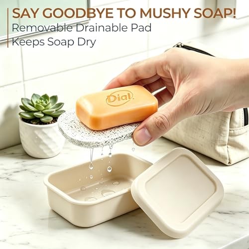 Silicone Shampoo Bar Travel Case with Drain Pad – Leak Proof Bar Off-white