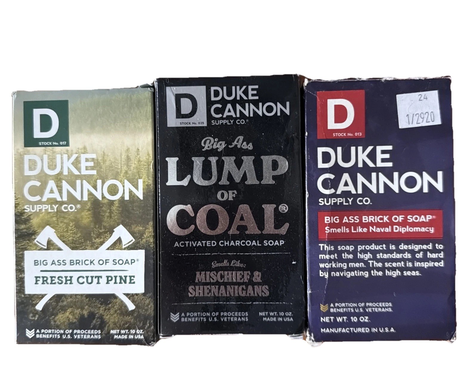 Duke Cannon Big ASS Brick of Pine, Lump Of Coal & Naval Diplomacy ~ 10 oz Bars