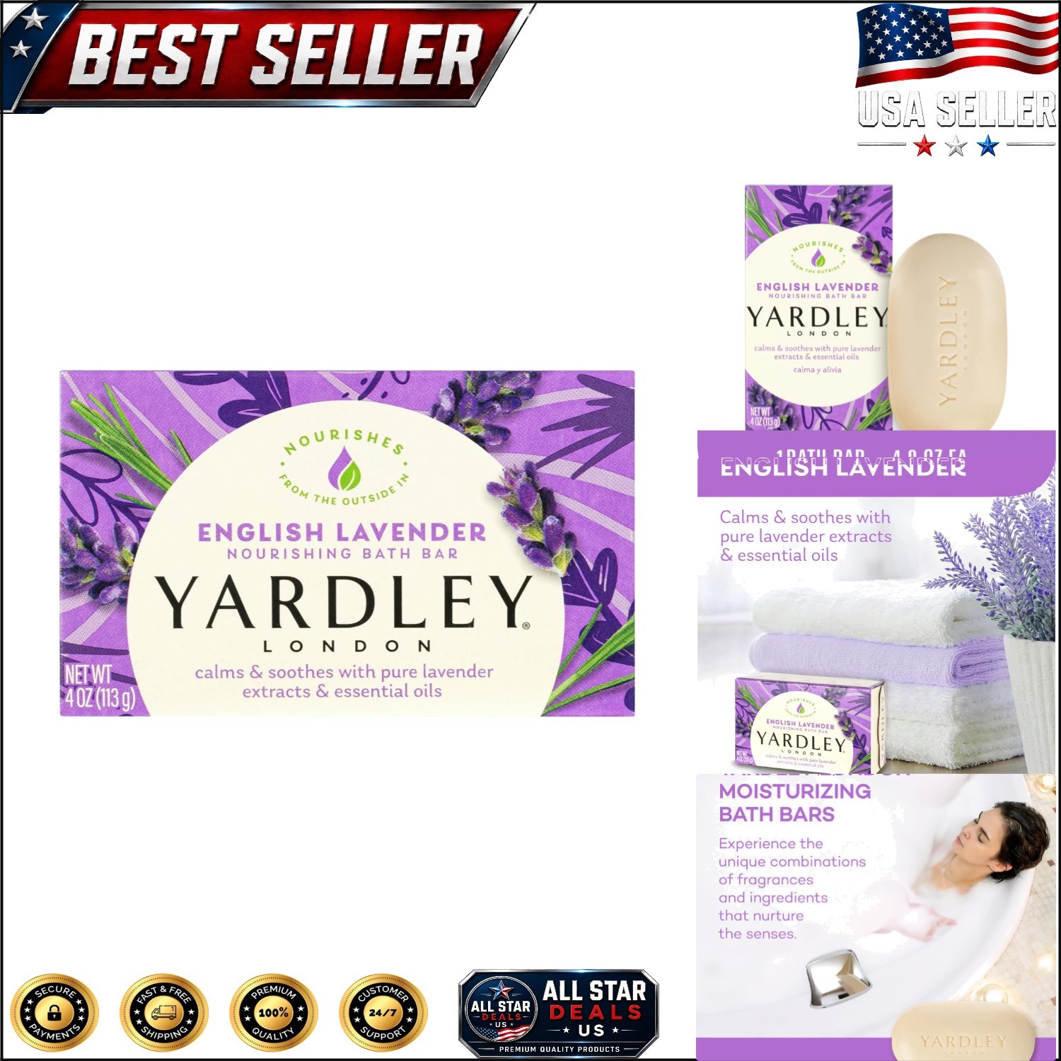 Lavender Essential Oil Bath Bar – 4oz Naturally Moisturizing Soap for Adults