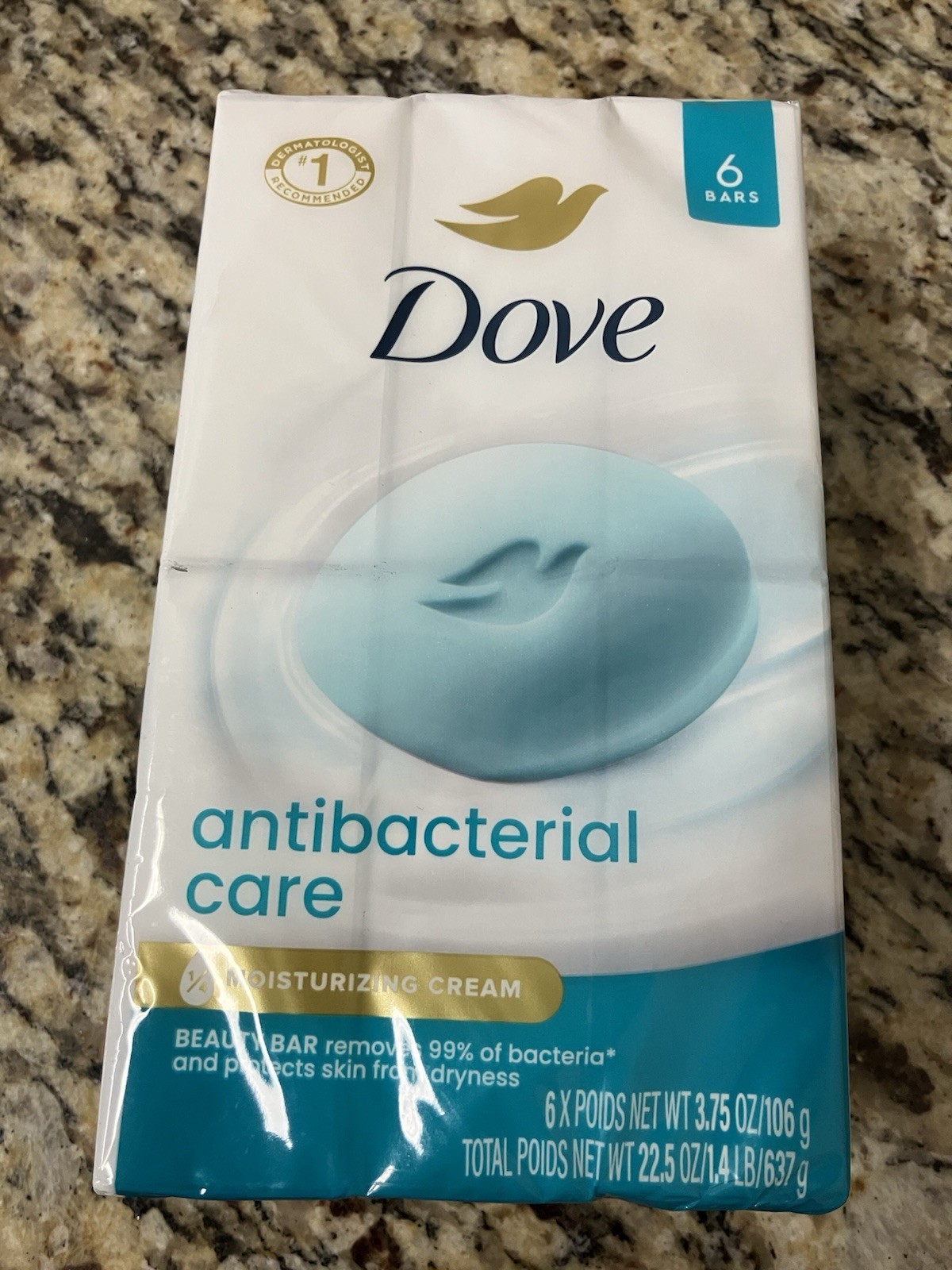 Dove Care and Protect Antibacterial Beauty 6 Bars Soap, Unscented 22.5oz New