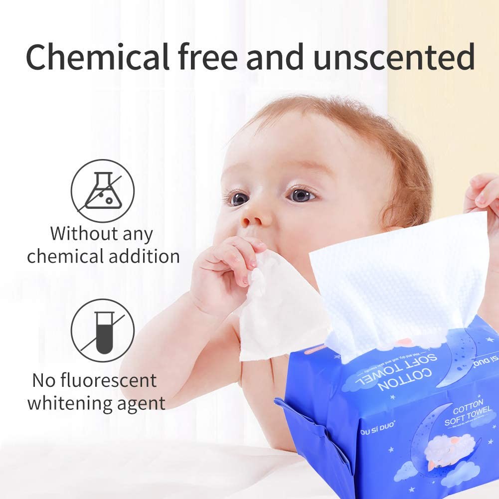 Dry Baby Wipes, Made of 100% cotton, Chemical-free 1 Count (Pack 600)