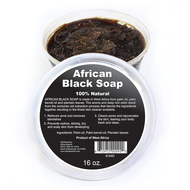 Raw African Black Soap Paste 100% Pure & Natural for Skin, Hair, Body: 16 oz.