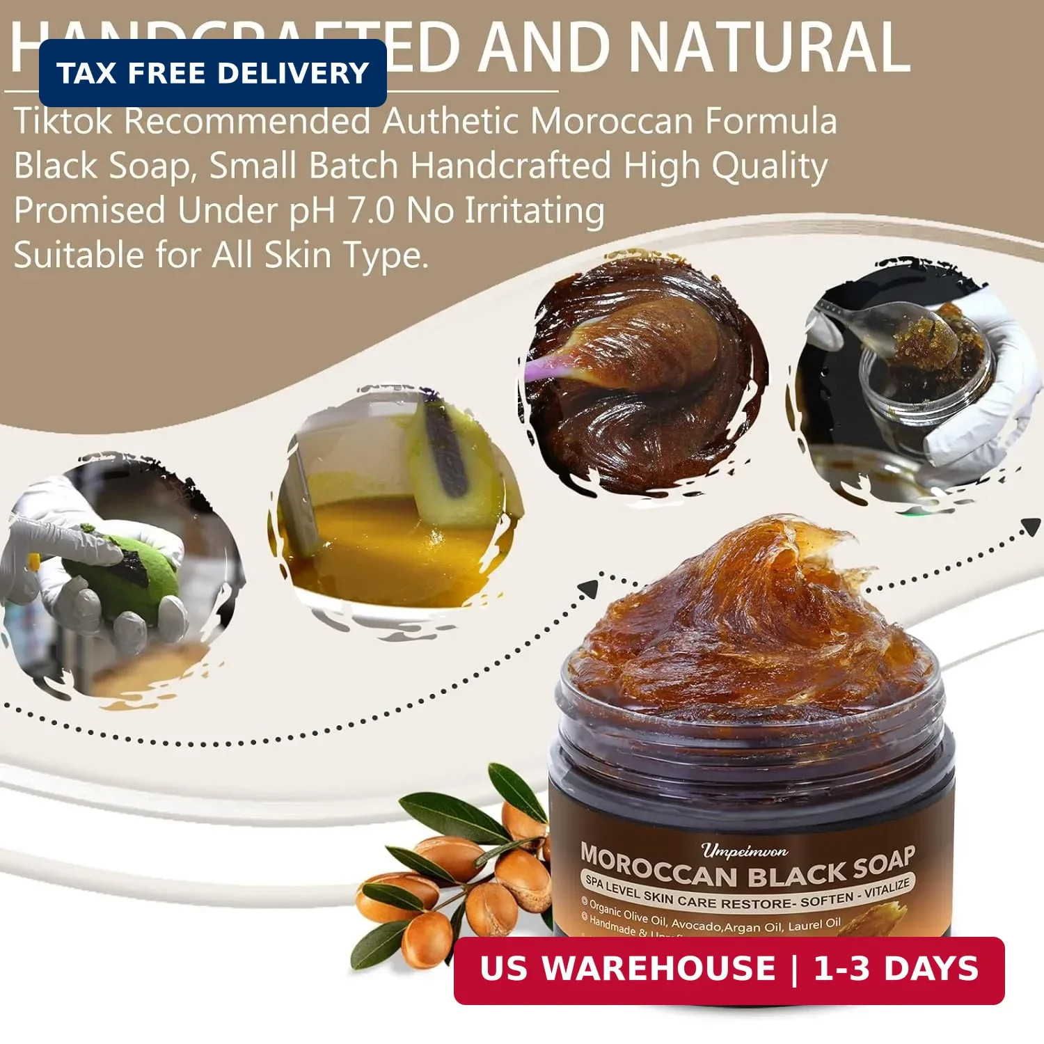 2 PCS Unrefined Moroccan Black Soap Handcrafted, Argan Oil Authetic Black Beldi