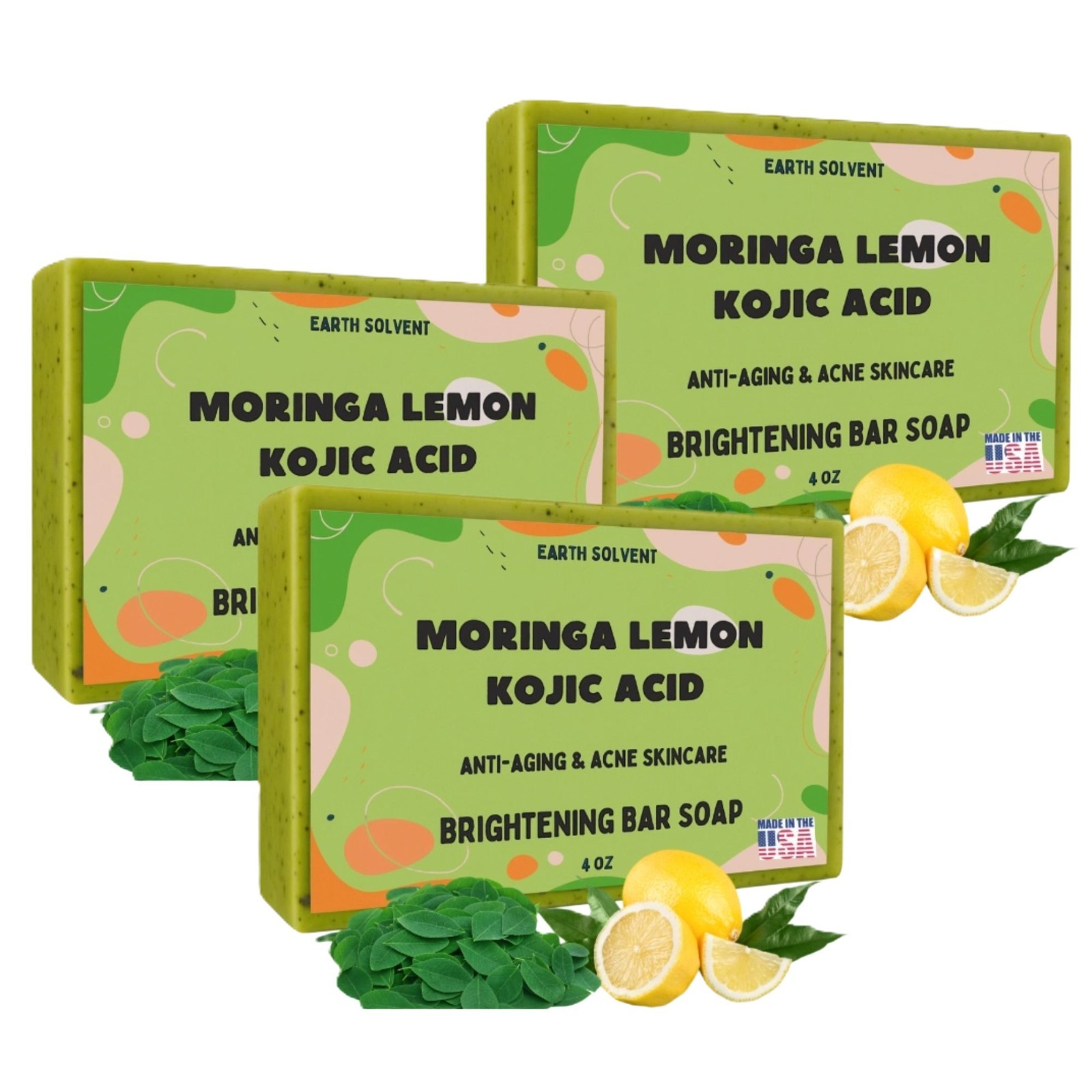 Moringa Lemon Kojic Acid Brightening Bar Soap for Acne, Wrinkles & Anti Aging