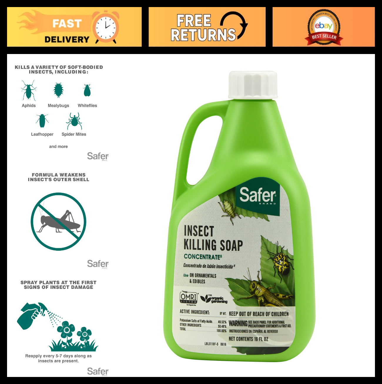 Insecticidal Soap Concentrate for Plants – Kills Aphids, Whiteflies, Mites – Org