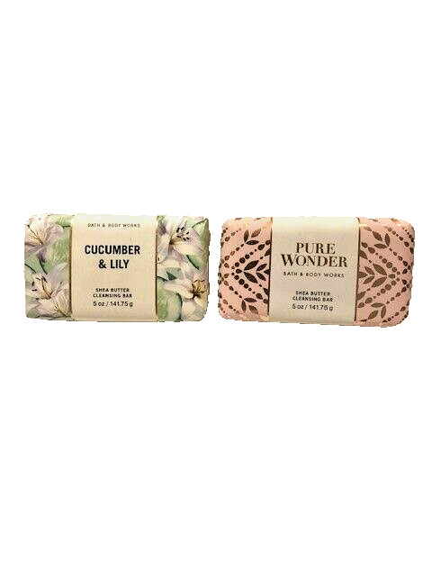 Bath & Body Works CUCUMBER & LILY + PURE WONDER Shea Butter Cleansing Bar 5 oz