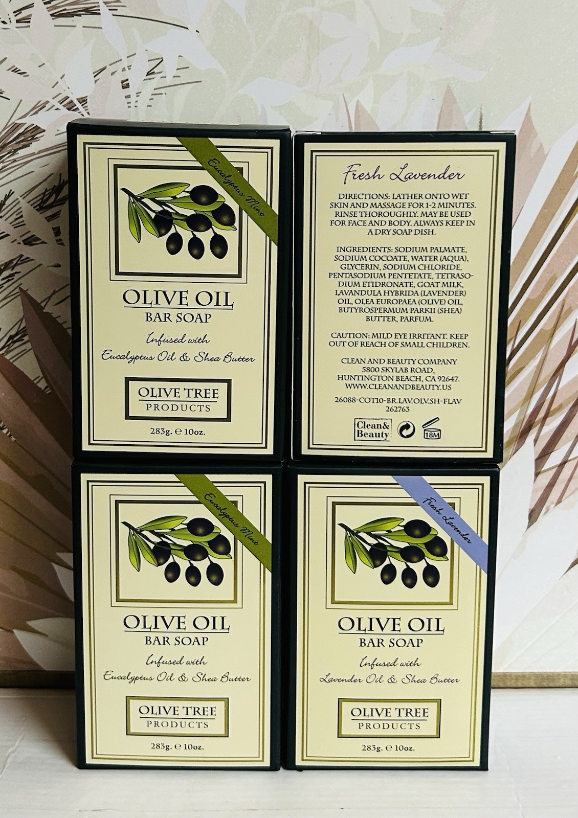 4-Pack Olive Tree Products ~ Eucalyptus Mint & Fresh Lavender Bar Soap 10 oz