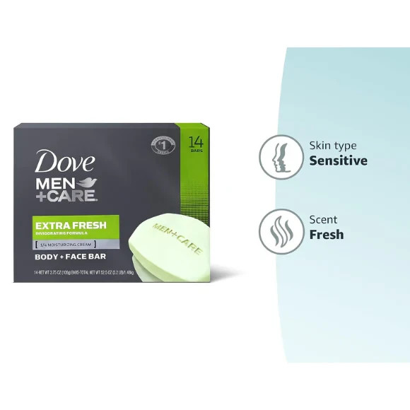 DOVE MEN + CARE Bar 3 in 1 Cleanser for Body Face and Shaving 3.75 oz 14 Bars