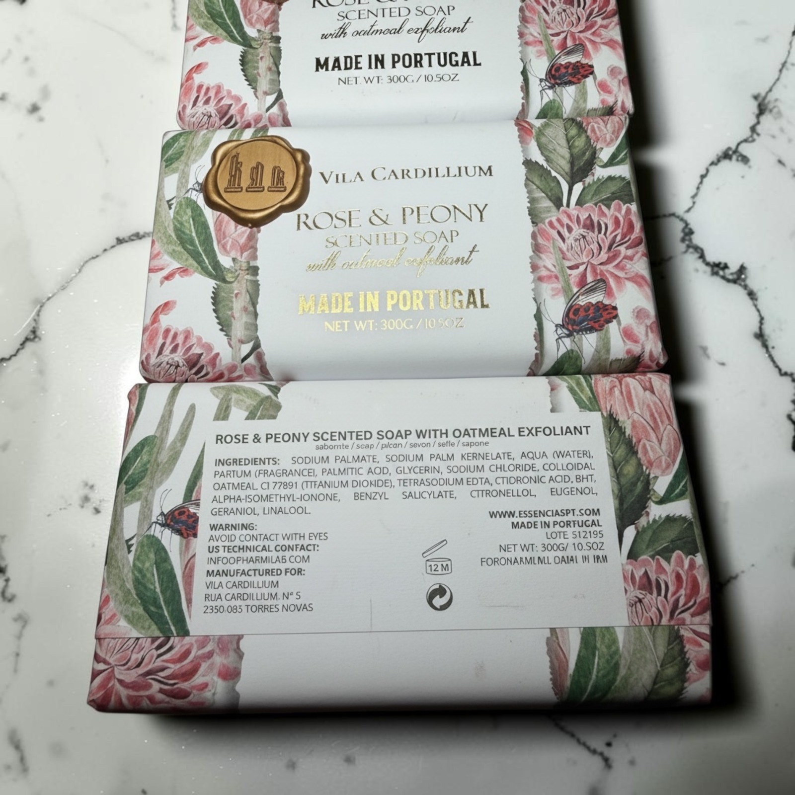 Vila Cardillium Rose & Peony Soap Set 3pk 10.5oz New Portugal Oatmeal Exfoliant
