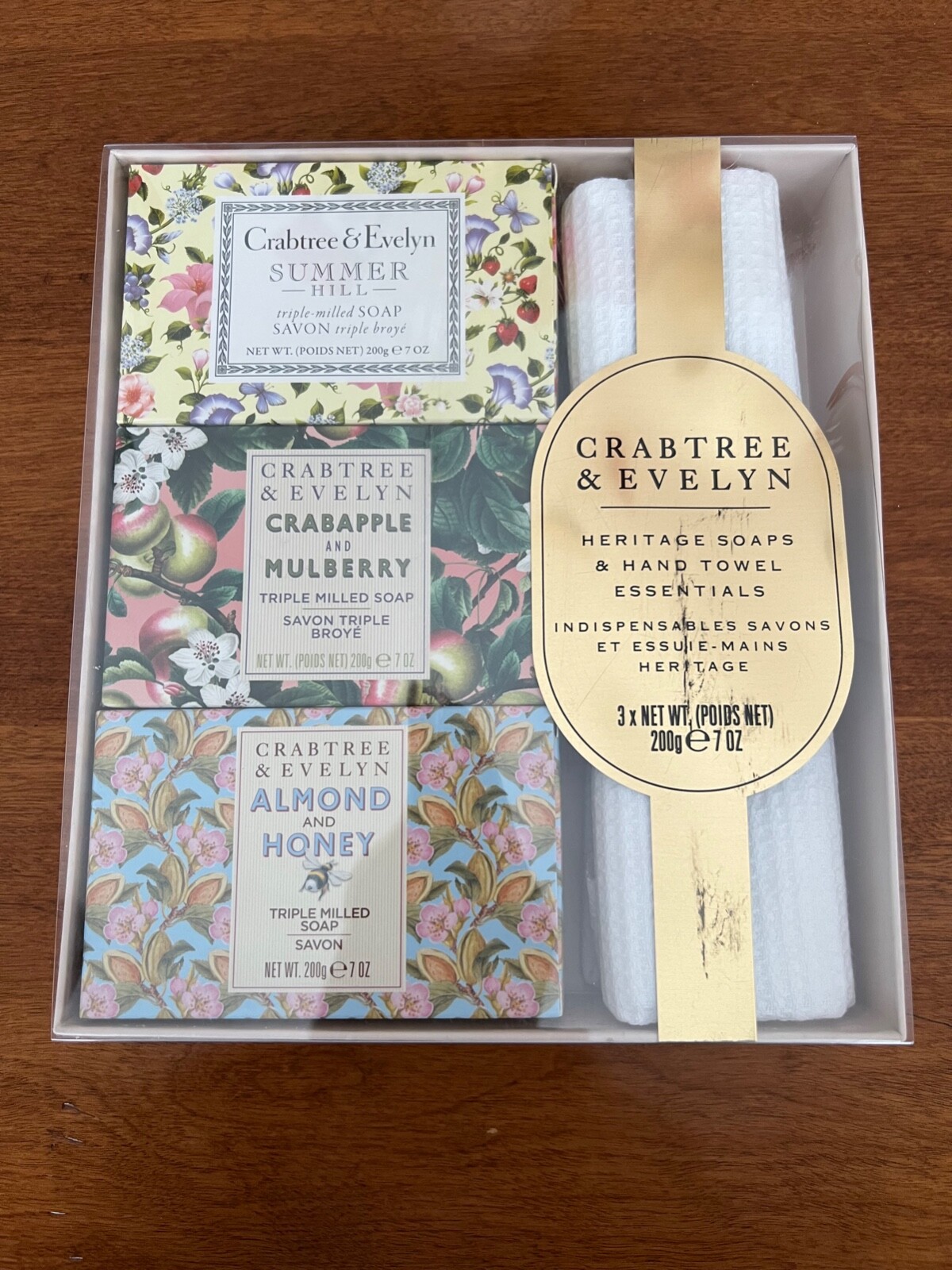 Crabtree & Evelyn Heritage Soaps and Hand Towel Essentials 3 Soaps x 7oz each