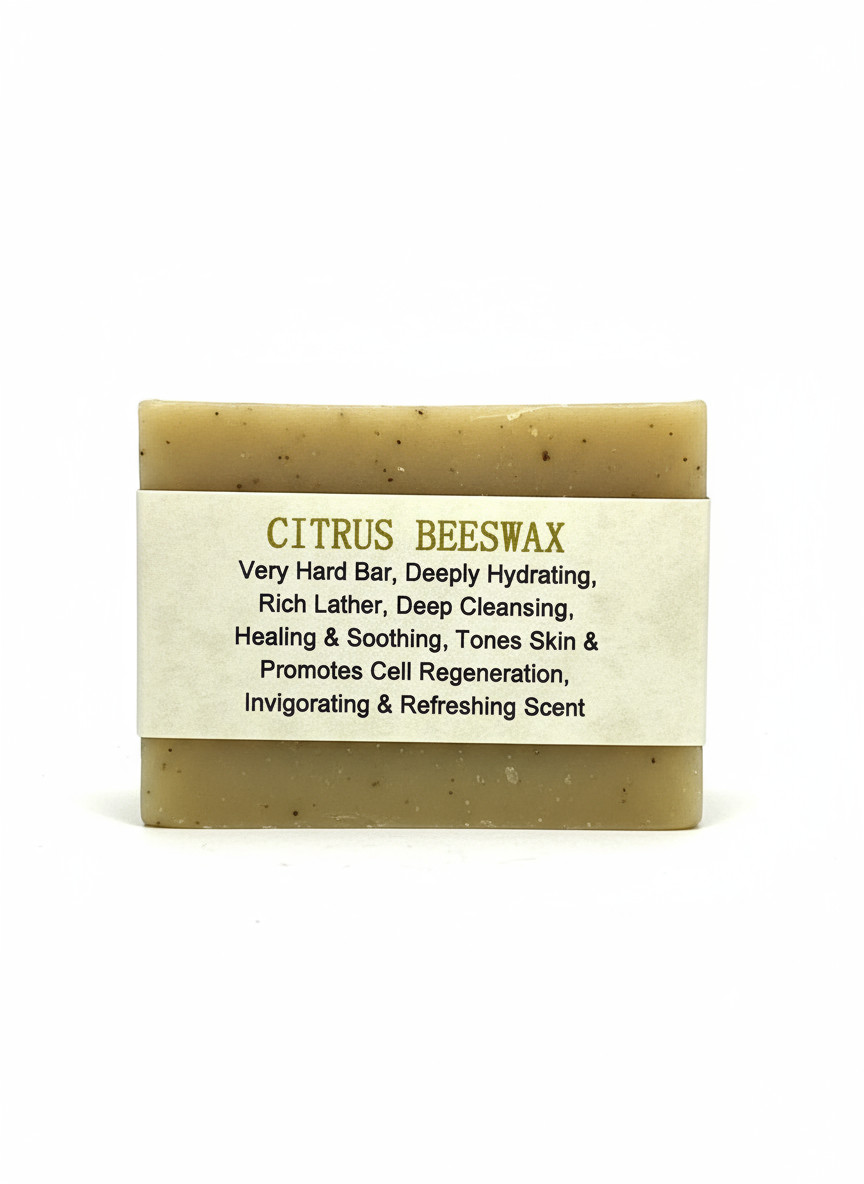 Handmade Citrus Beeswax Bar Soap (Very Hard Bar, Essential Oils), Great Lather!