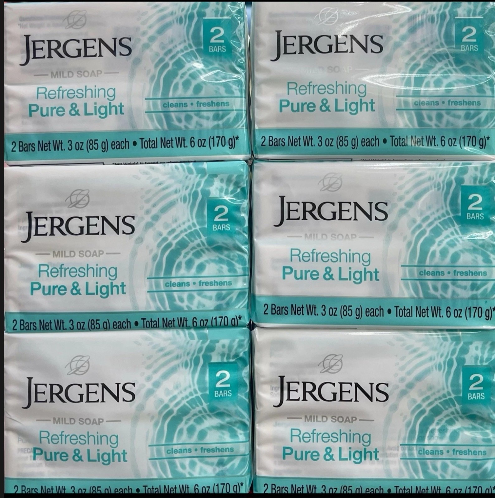 Jergens Mild Soap, Refreshing Pure And Light. 6 Pack, 12 Bars 3 Oz ea. New