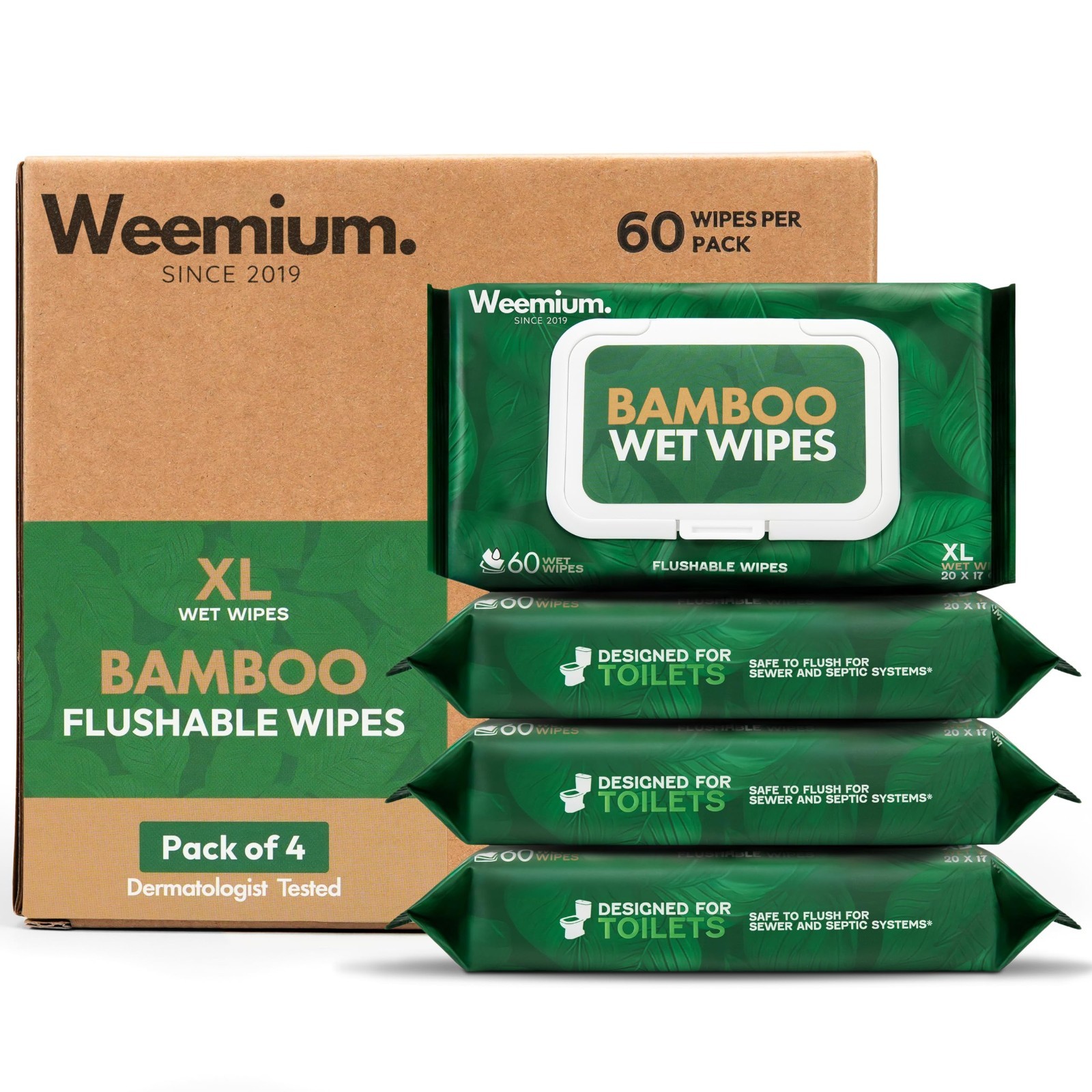 240 XL Flushable Bamboo Wipes – Organic, Unscented, Biodegradable, Eco-Friendly