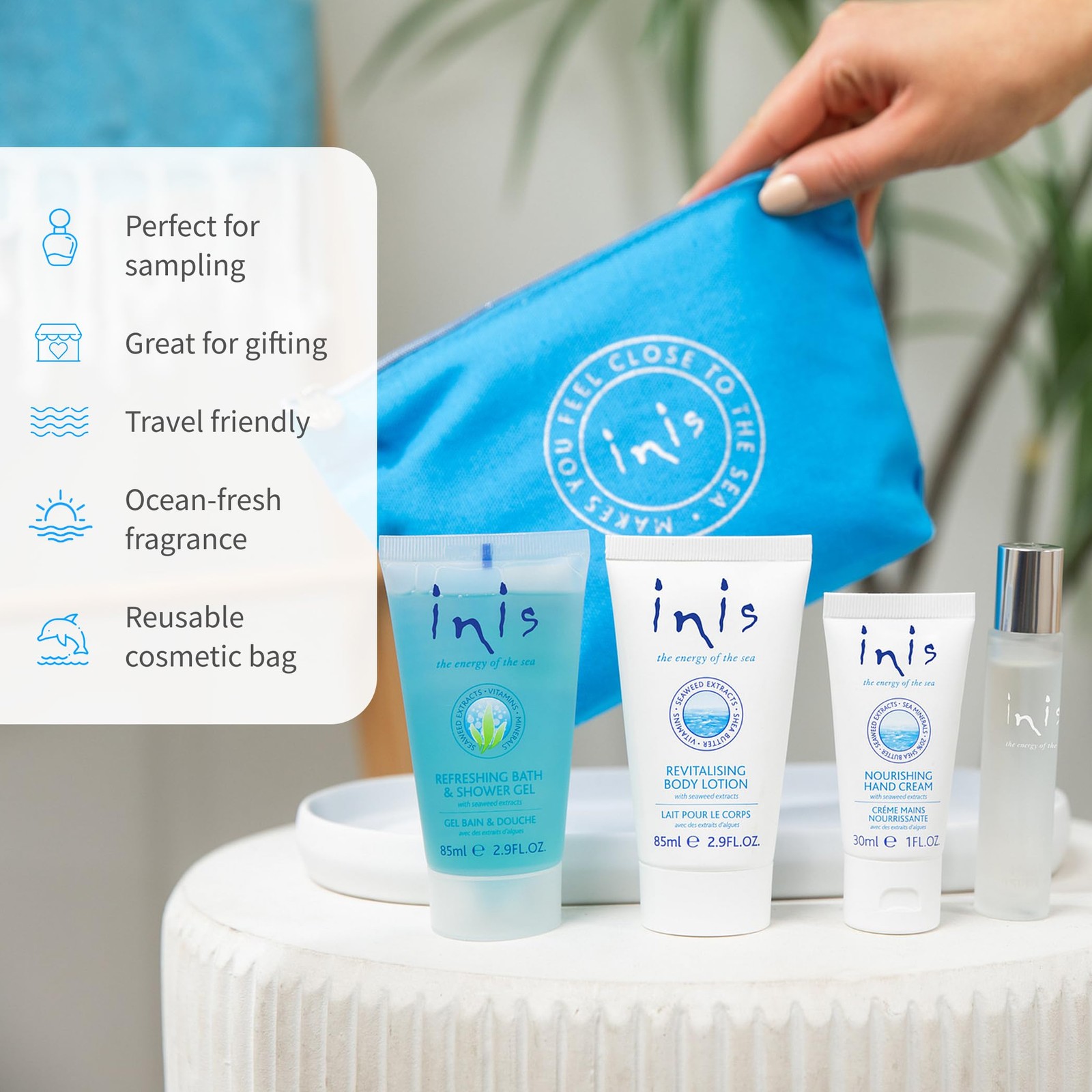 Inis Energy of the Sea Voyager Gift Set – Travel Size Cologne Hand Cream Lotion