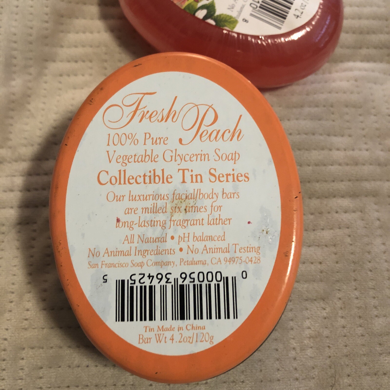 San Francisco Soaps Co Fresh Peach Scented Bath Soap 4.2oz Bar Collectible Tin