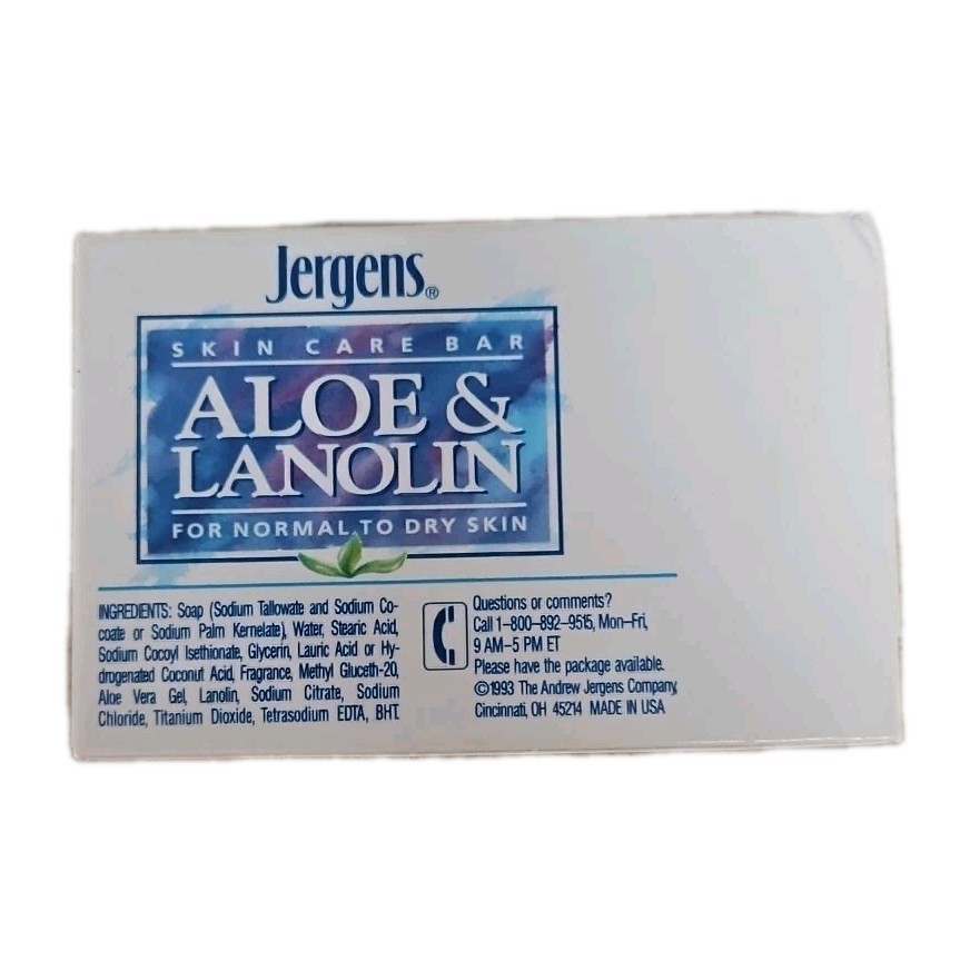 1 Bar Jergens Soap Aloe & Lanolin Skin Conditioning Bar 4.75 oz Vintage