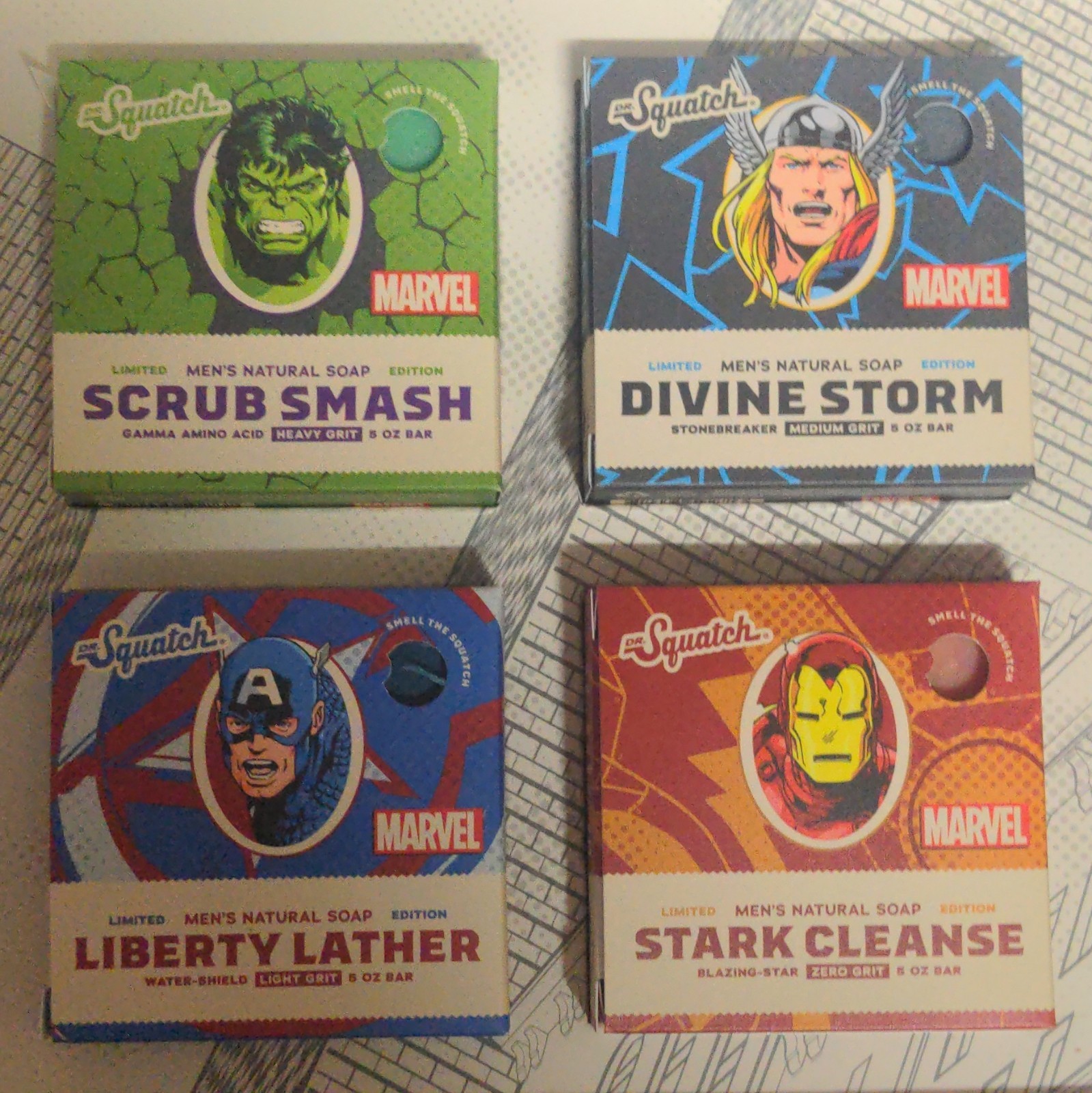 Dr. Squatch Marvel Ltd. Edition Men’s All Natural Soap 4 Bar Set 5 oz Each