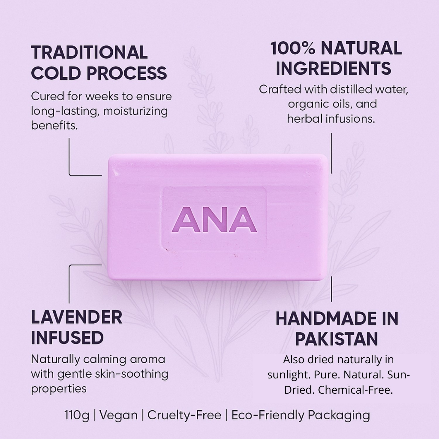 100% Natural Ingredients Handmade Lavender Soap for Body and Face Wash Daily Use