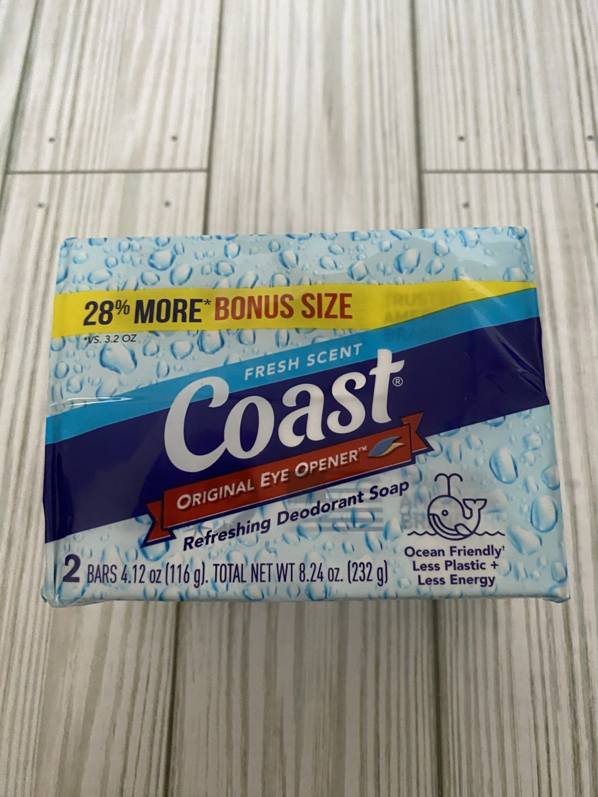 Coast Deodorant Soap Pack Of 2 Bar Fresh Scent 4.12 oz Each Eye Opener Bonus SZ