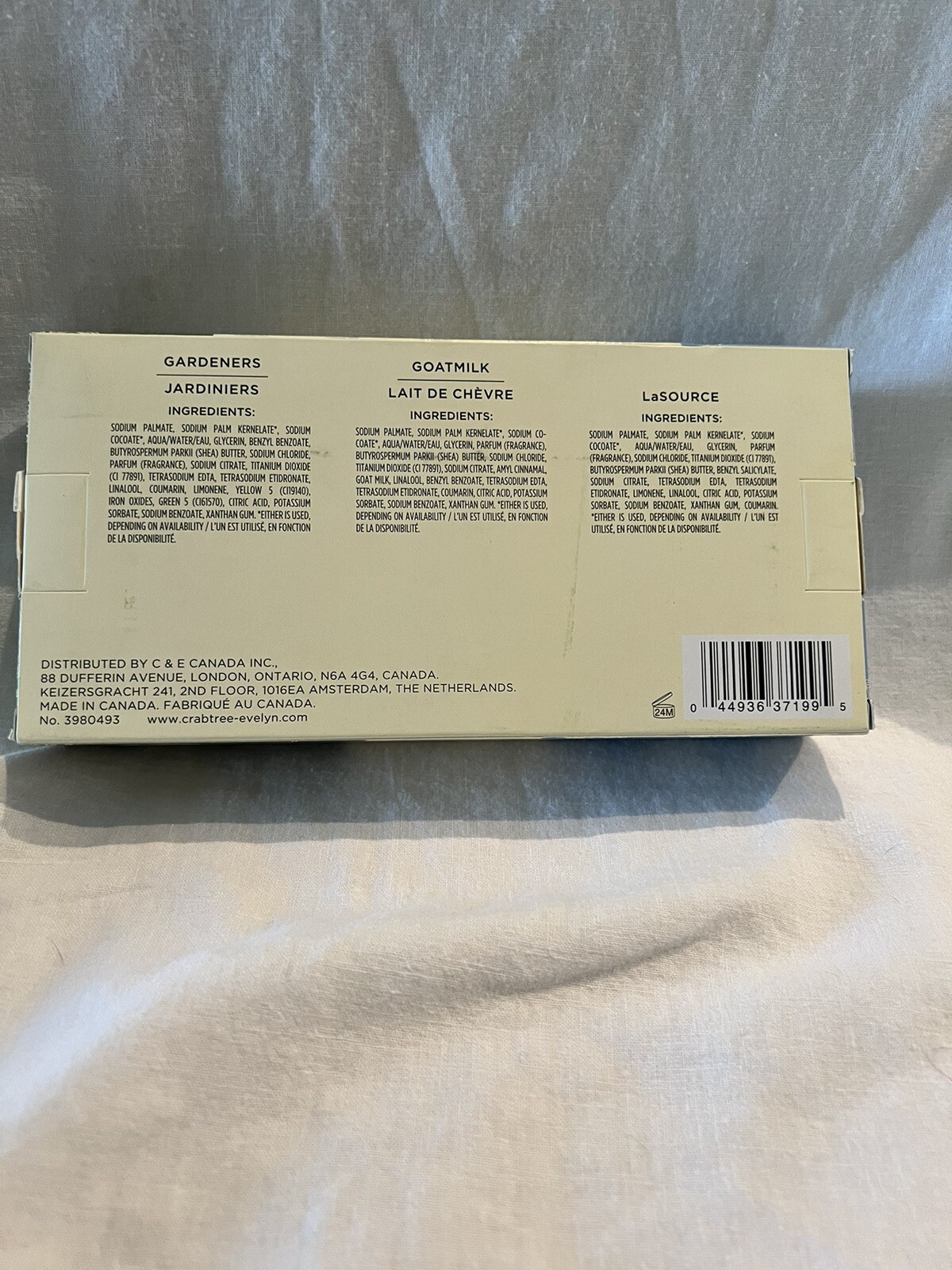 Crabtree & Evelyn Essentials Soap Trio LA SOURCE GOATMILK GARDENER NIB 6.5 oz ea