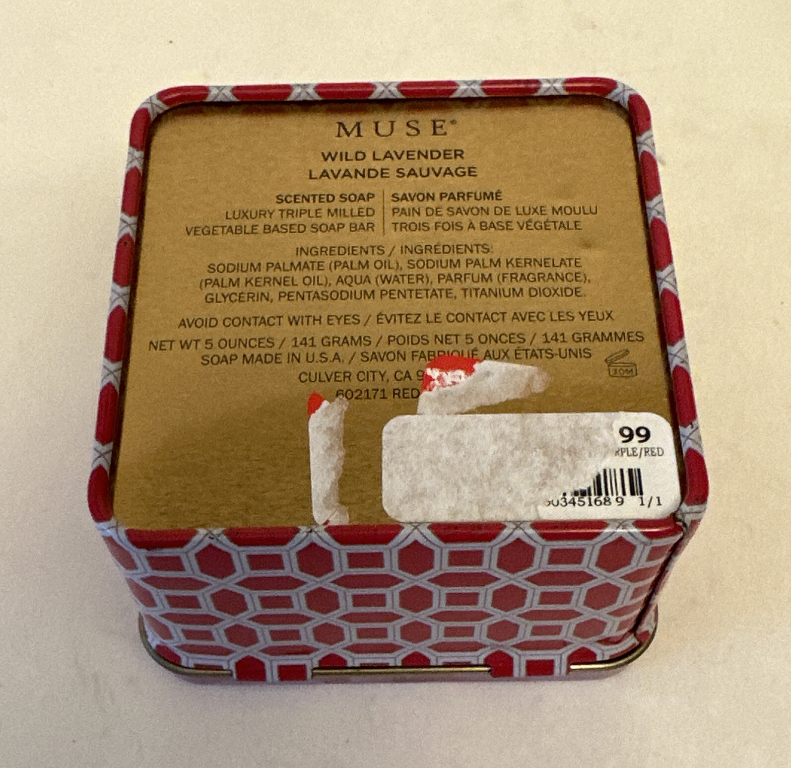 MUSE 5 Oz Wild Lavender Scented Soap Metal Keepsake Tin, Triple Milled~Veg Based