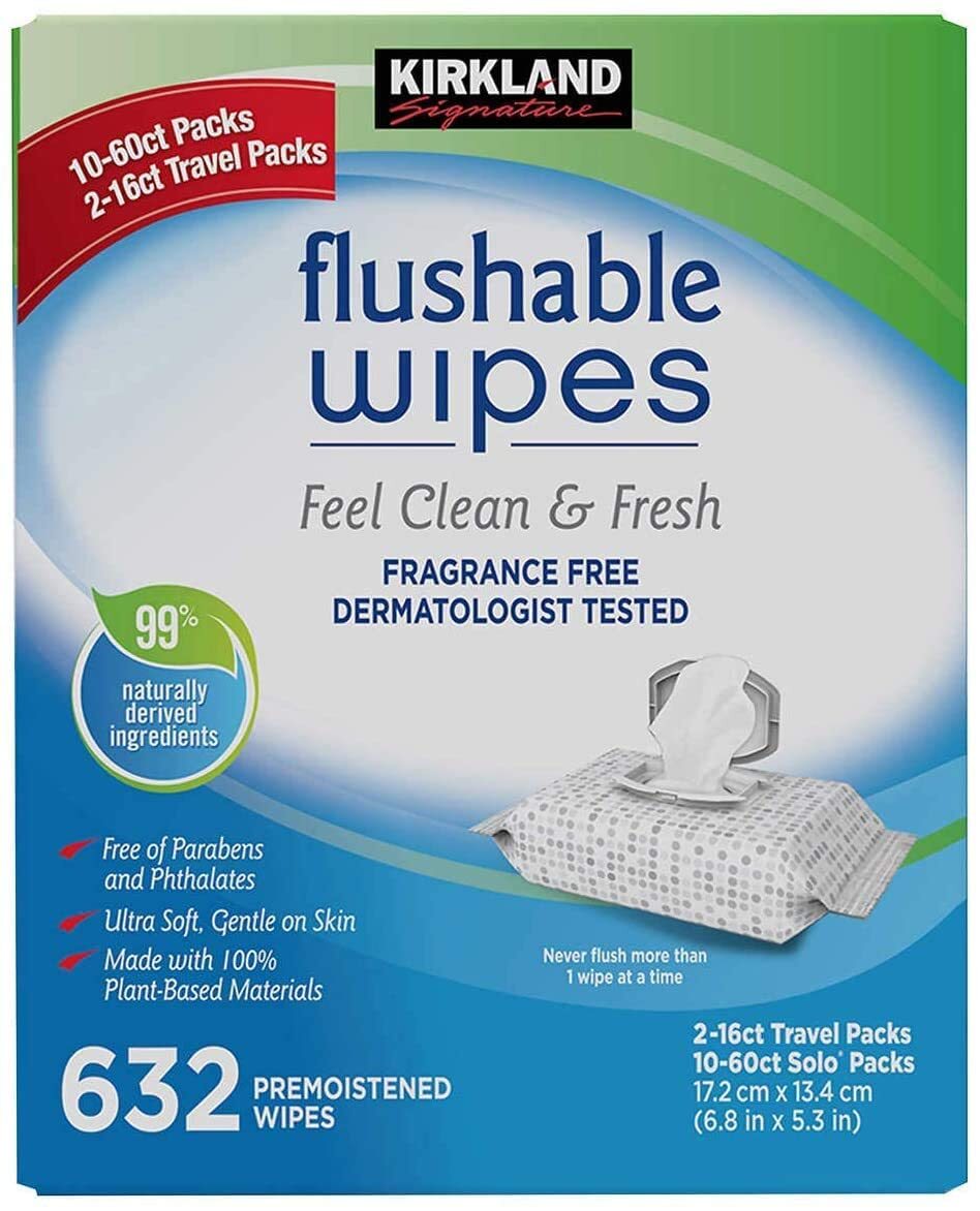 Kirkland Signature Moist Flushable Wipes, 632 Wipes, 632 Count