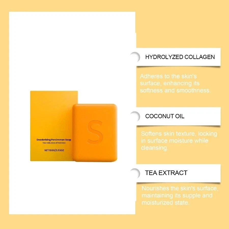 3PCS Swarva Persimmon Soap Bar Body Odor Control Deodorant Soap for Men & Women
