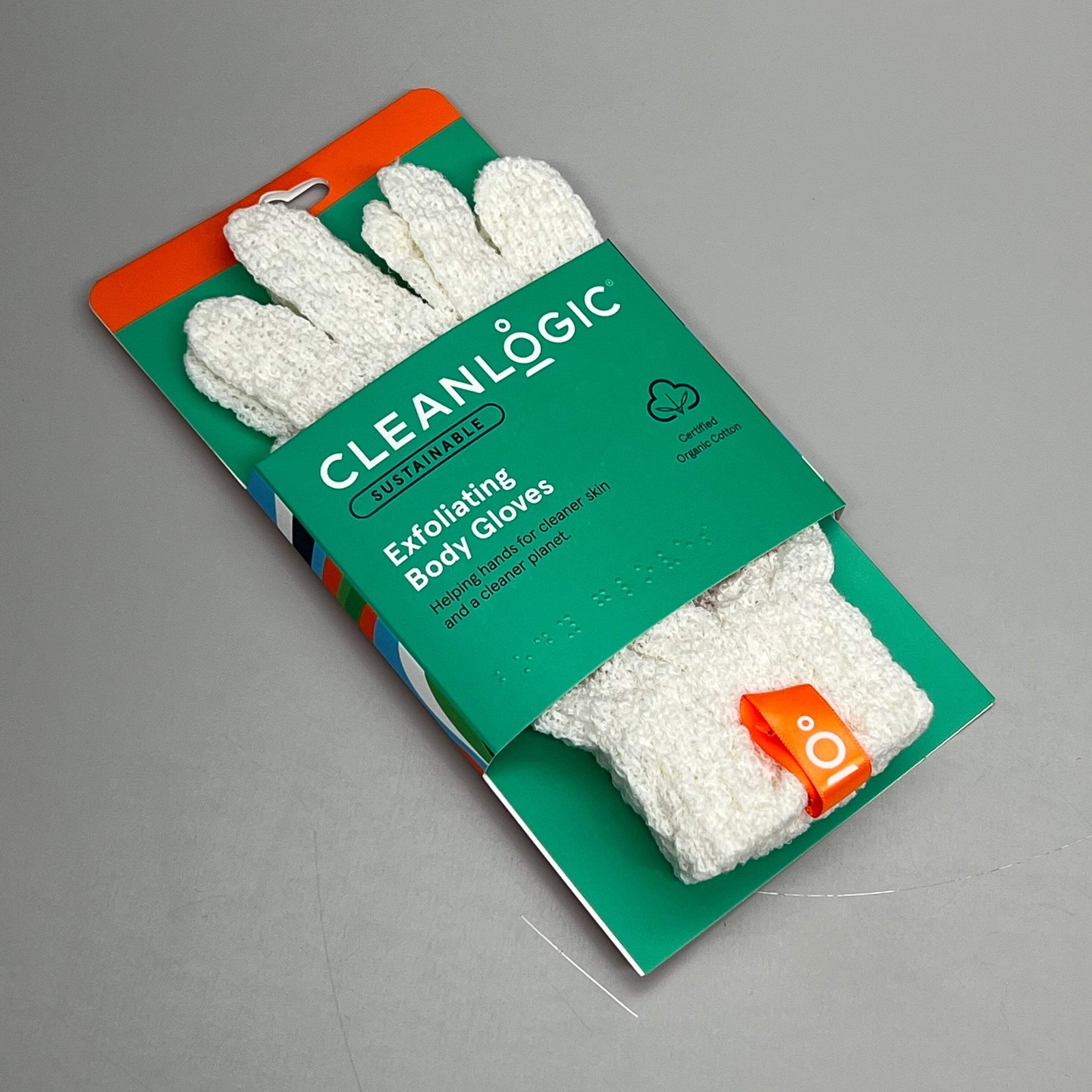 CLEANLOGIC (2 PACK) Certified Organic Cotton Exfoliating Body Gloves White 12001