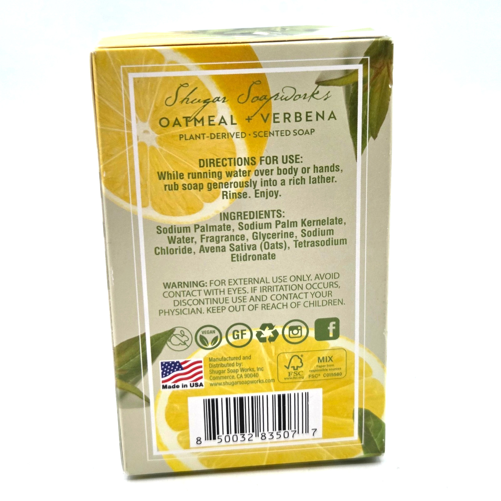 1 BAR Shugar Soapworks Oatmeal & Lemon Verbena – 1 – 5 oz. bar – VEGAN