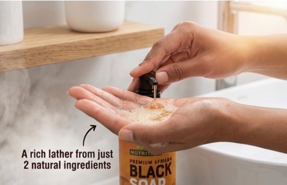 Black soap liquid from Ghana and made with spring water 16 oz pump personal use