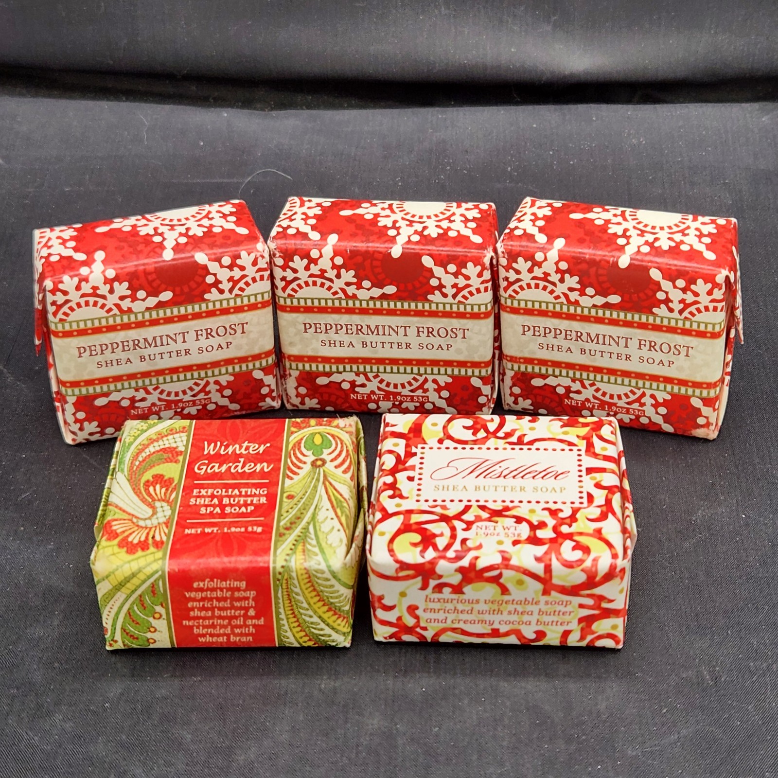 5 Greenwich Bay Trading Shea Butter Soap 1.9 oz. Christmas Peppermint Travel