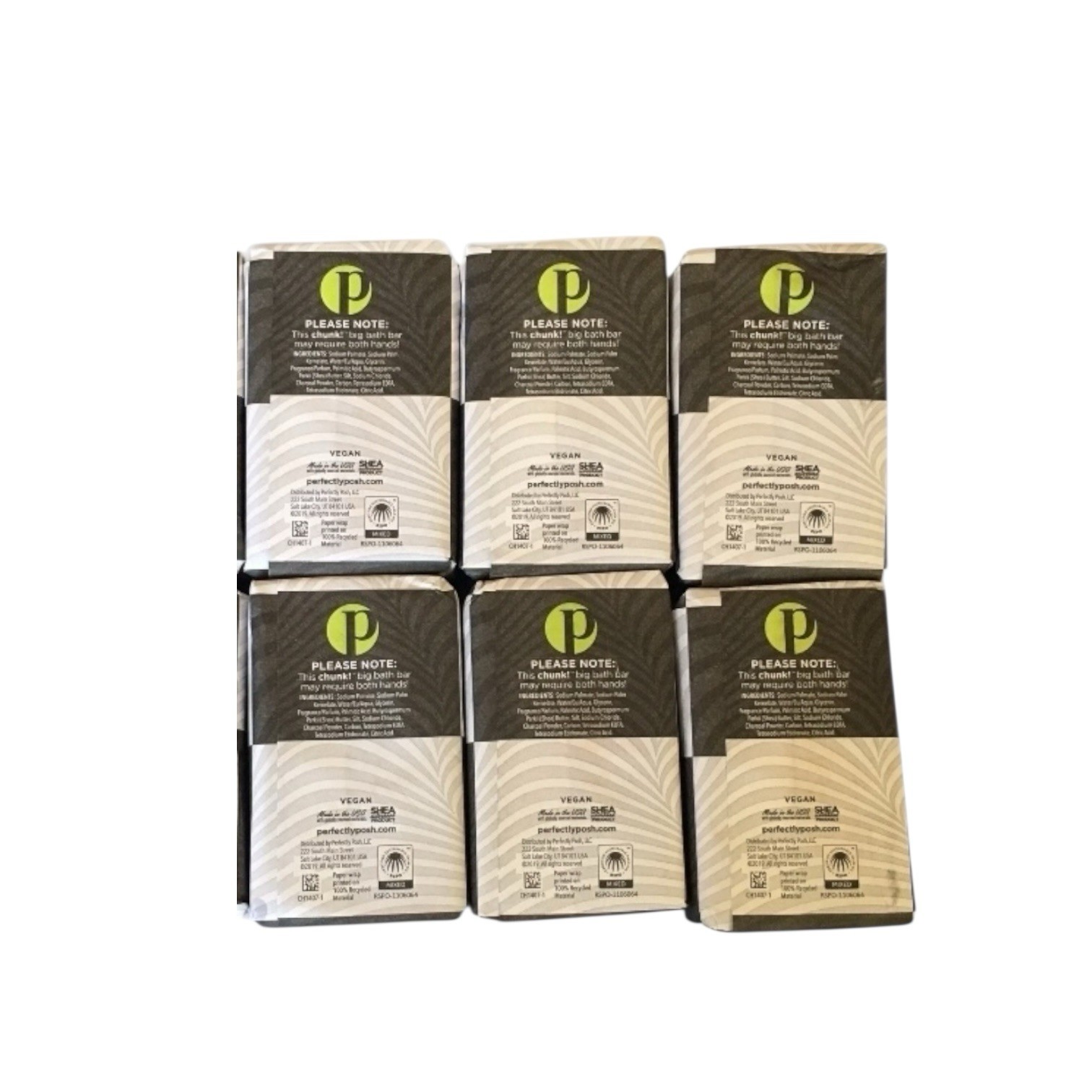 6 Gender Bender Chunk Soap Perfectly Posh Charcoal Bath Bars – 7oz New & Sealed